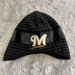 Milwaukee Brewers Hat Cap Black Gray Stocking Fleece Lined MLB Baseball Ear Flap
